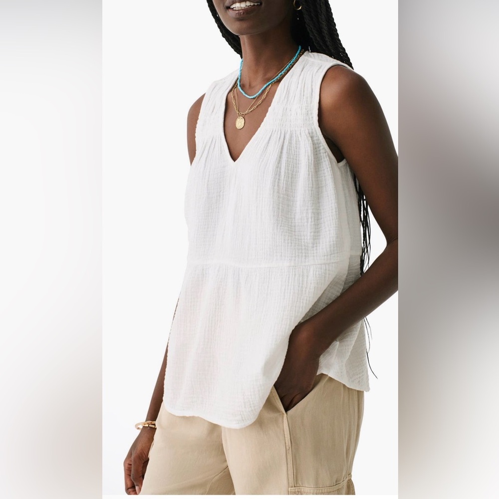 Faherty Ainsley Dream Sleeveless Organic Cotton Top in White